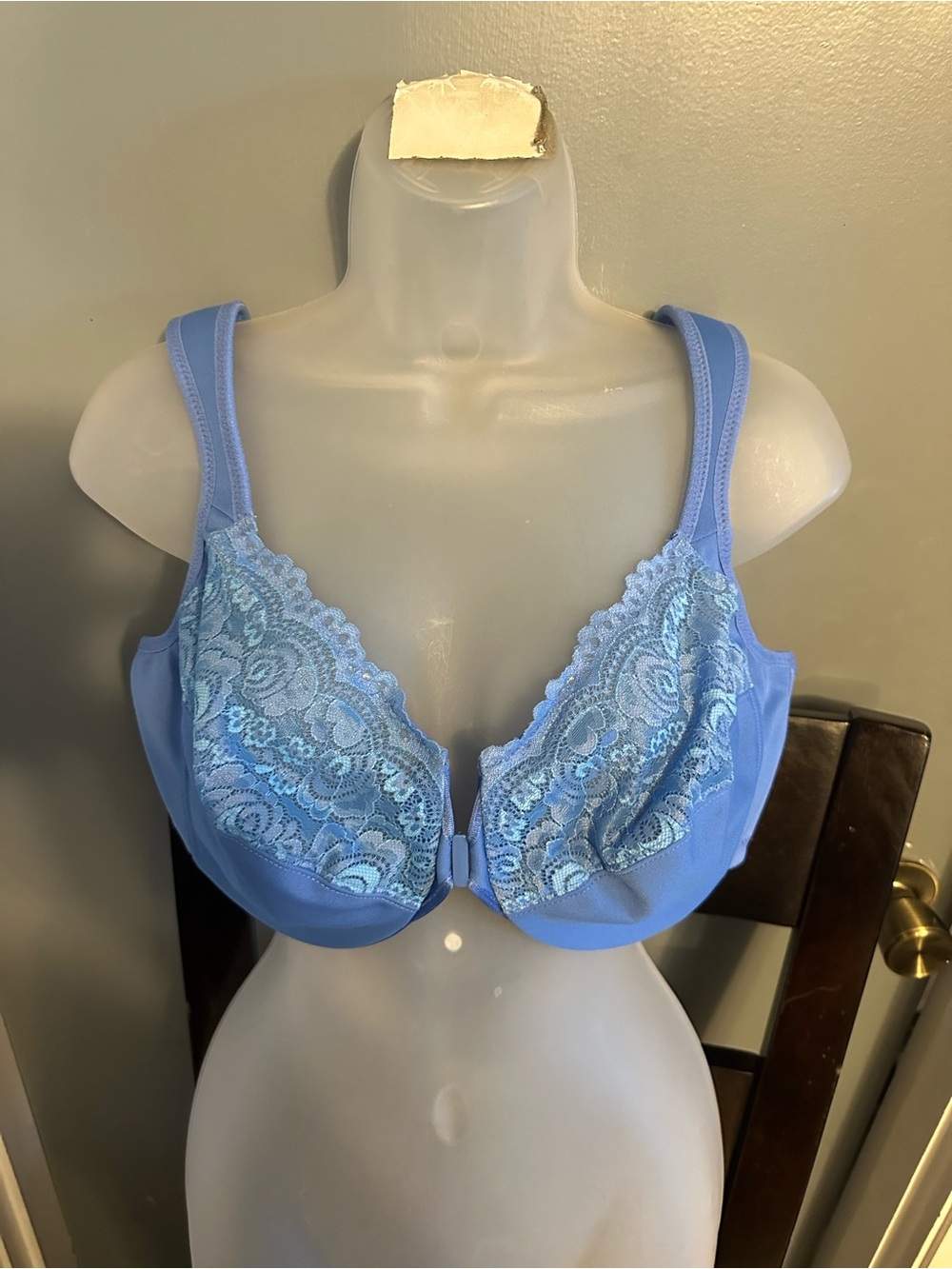 Glamorise Front-Closure Lace-Trim Periwinkle Bra